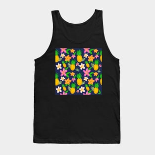 Tropical pineapple print with plumeria flowers. Tank Top